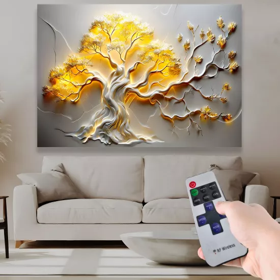 Led Işıklı Uzaktan Kumanda Ağaç Kanvas Tablo