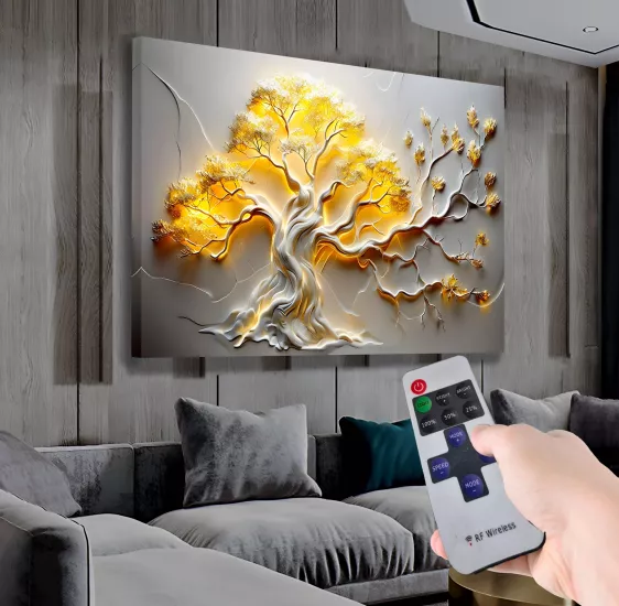 Led Işıklı Uzaktan Kumanda Ağaç Kanvas Tablo