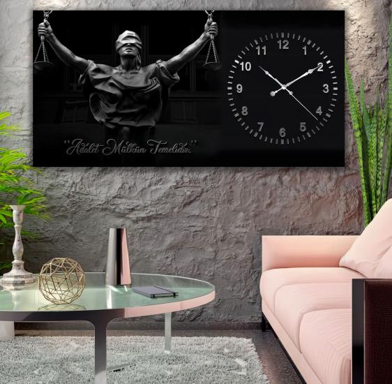 Saatli Adalet Terazisi Panoramik Kanvas Tablo