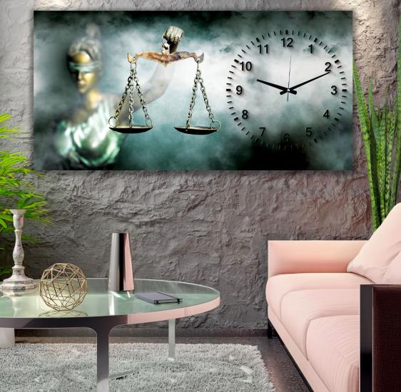 Saatli Adalet Terazisi Panoramik Kanvas Tablo