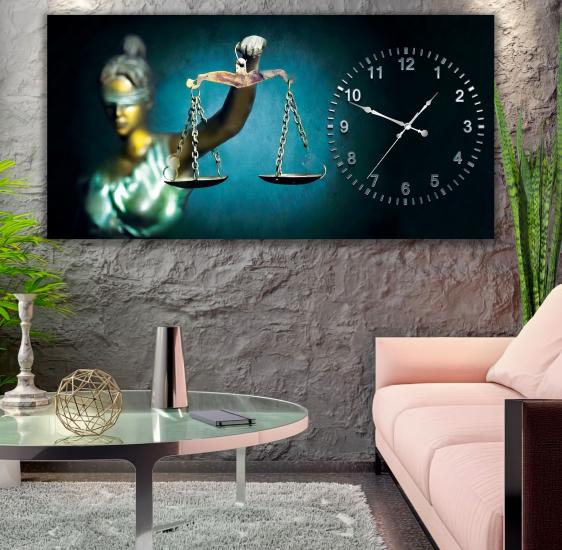 Saatli Adalet Terazisi Panoramik Kanvas Tablo