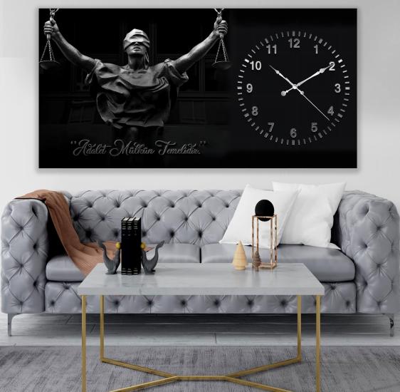 Saatli Adalet Terazisi Panoramik Kanvas Tablo