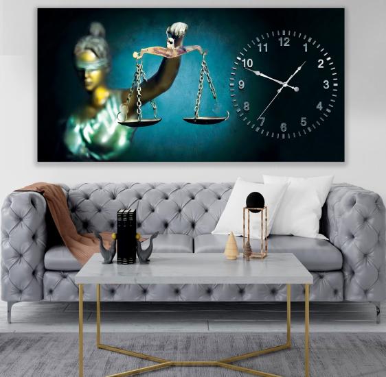Saatli Adalet Terazisi Panoramik Kanvas Tablo