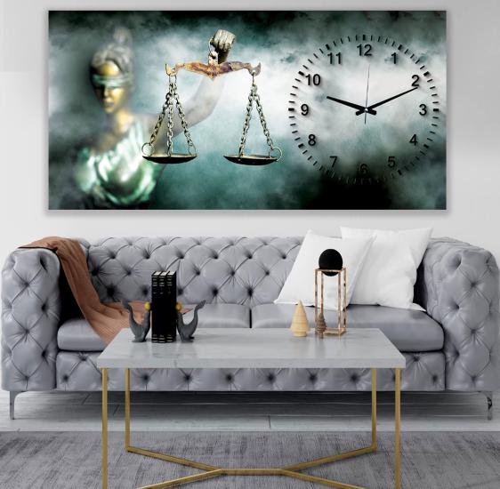 Saatli Adalet Terazisi Panoramik Kanvas Tablo