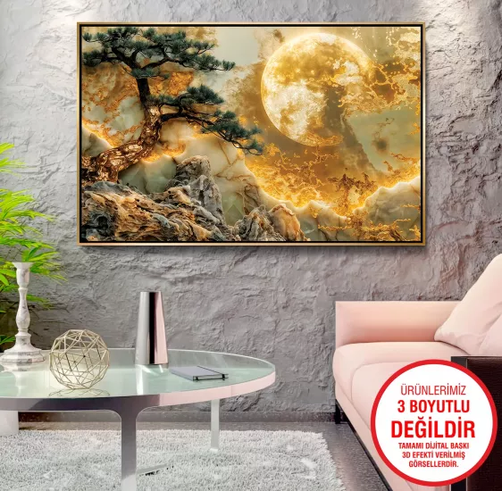 Gold Metal Çerçeveli Ağaç Kanvas Tablo