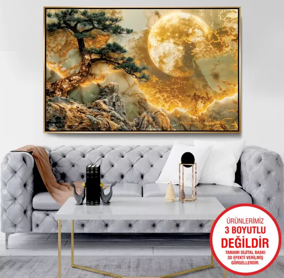 Gold Metal Çerçeveli Ağaç Kanvas Tablo