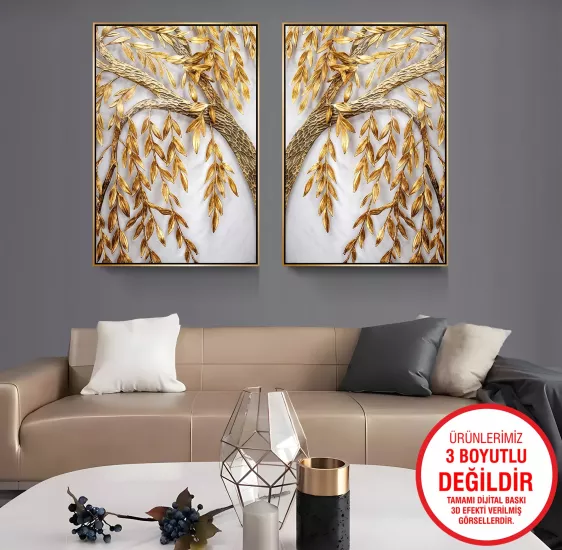 Gold Metal Çerçeveli 2’li Kanvas Tablo Seti