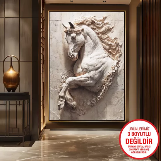 Gold Metal Çerçeveli At Kanvas Tablo