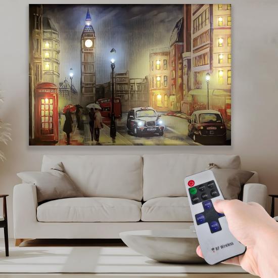 Led Işıklı Uzaktan Kumandalı Londra Kanvas Tablo