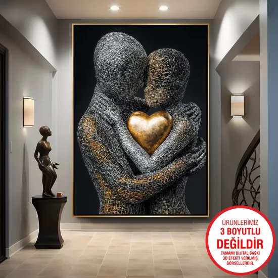 Gold Metal Çerçeveli Siyah Aşk Kanvas Tablo