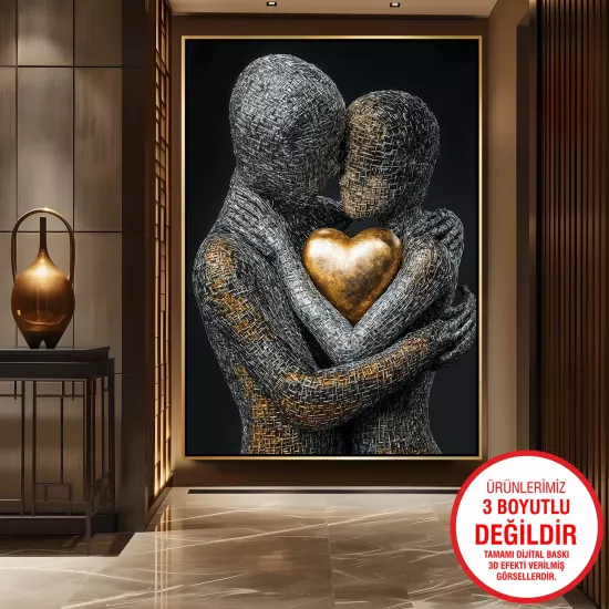 Gold Metal Çerçeveli Siyah Aşk Kanvas Tablo