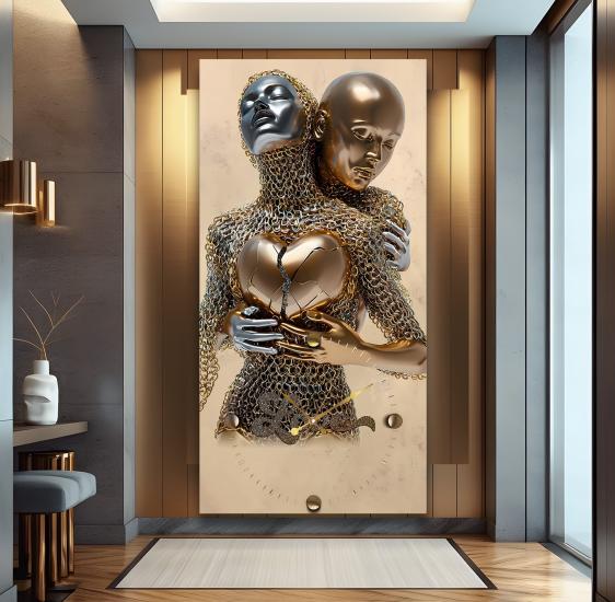 Saatli Aşkın Gücü Panoramik Kanvas Tablo