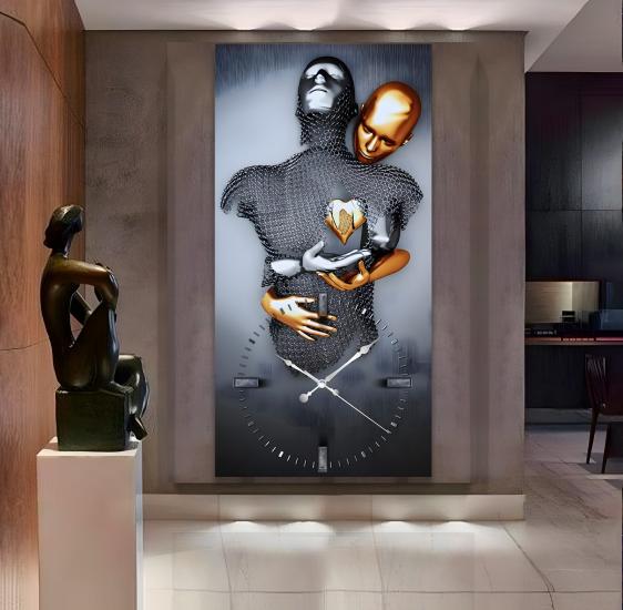 Saatli Aşkın Gücü Panoramik Kanvas Tablo