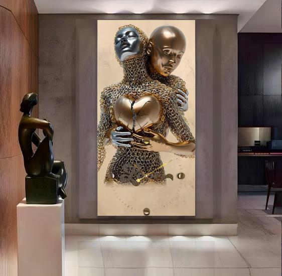 Saatli Aşkın Gücü Panoramik Kanvas Tablo