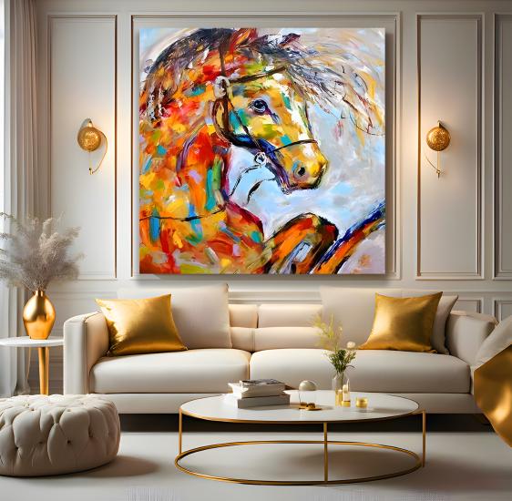 Renkli At Kanvas Tablo