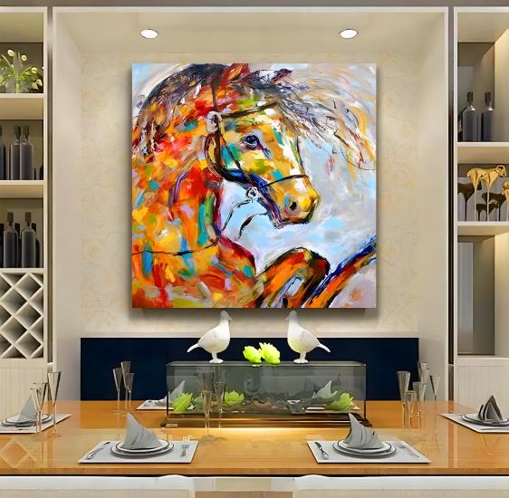 Renkli At Kanvas Tablo