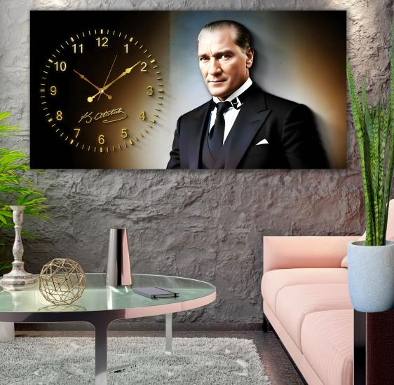 Saatli Atatürk Panoramik Kanvas Tablo