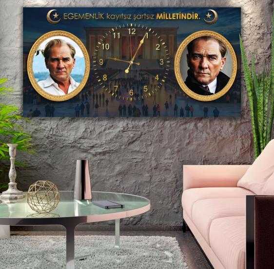 Saatli Atatürk Panoramik Kanvas Tablo