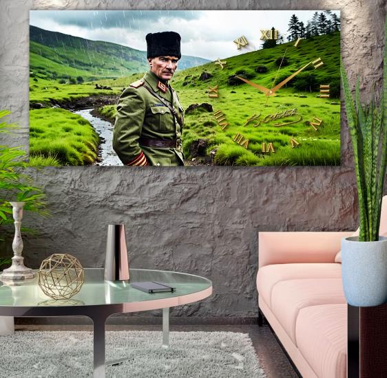 Saatli Atatürk Panoramik Kanvas Tablo