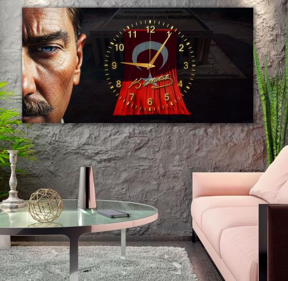 Saatli Atatürk Panoramik Kanvas Tablo