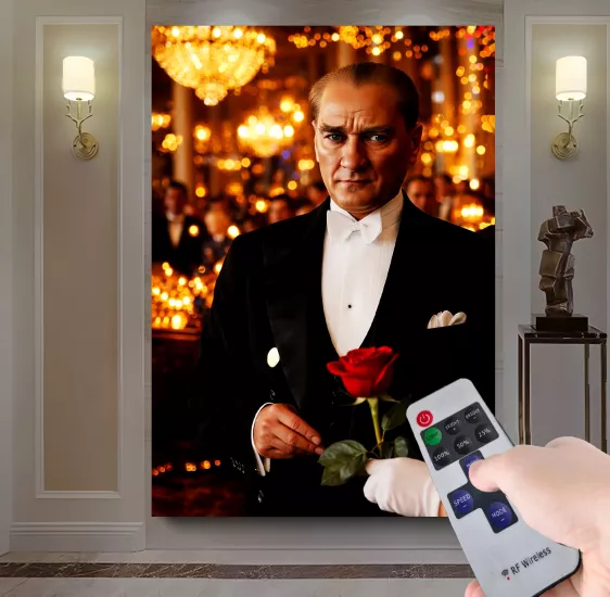 Led Işıklı Uzaktan Kumandalı Atatürk Kanvas Tablo