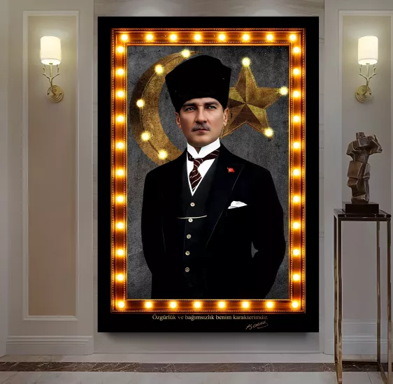 Led Işıklı Atatürk Kanvas Tablo