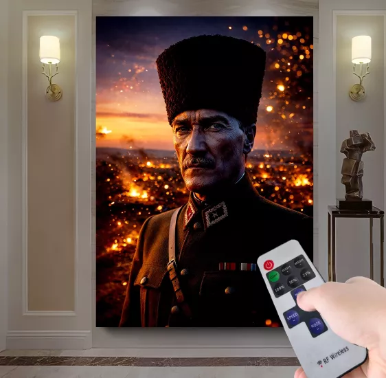 Led Işıklı Uzaktan Kumandalı Atatürk Kanvas Tablo