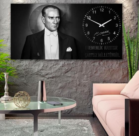 Saatli Atatürk Panoramik Kanvas Tablo