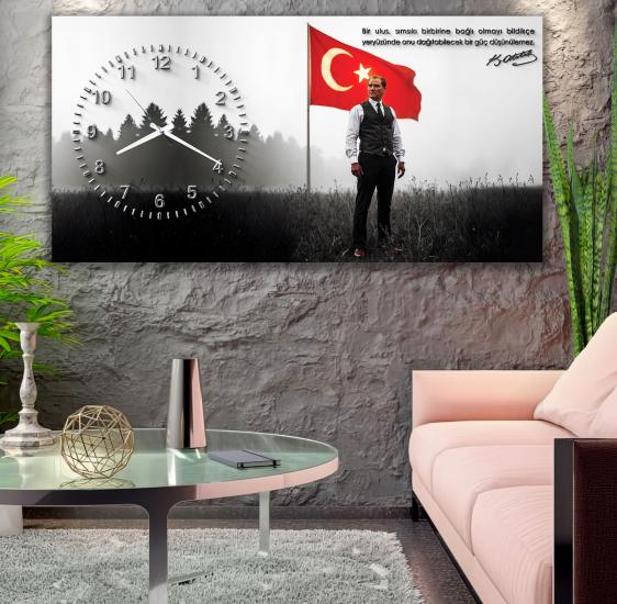 Saatli Atatürk Panoramik Kanvas Tablo
