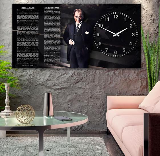 Saatli Atatürk Panoramik Kanvas Tablo