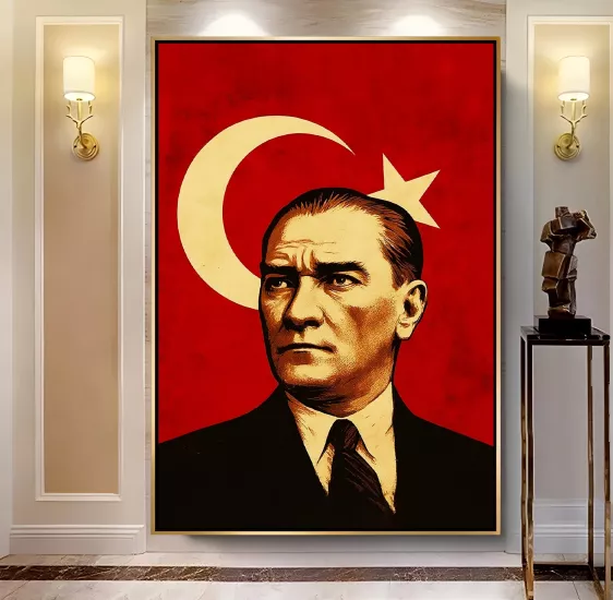 Gold Metal Çerçeveli Atatürk Kanvas Tablo