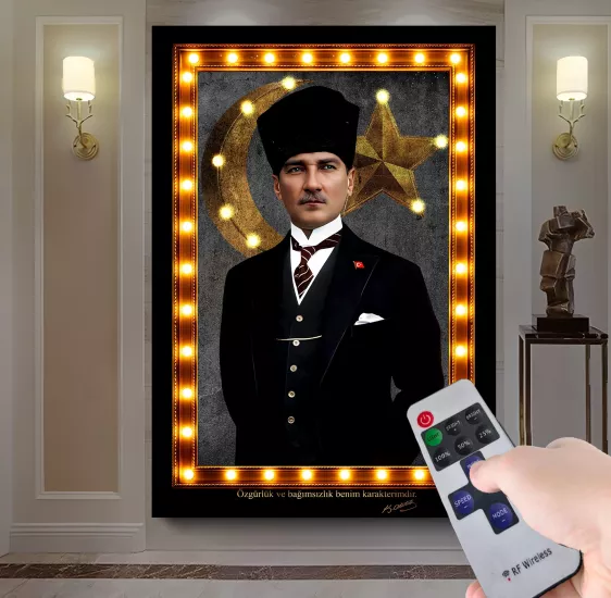 Led Işıklı Uzaktan Kumandalı Atatürk Kanvas Tablo