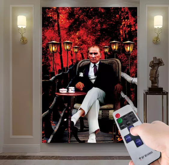Led Işıklı Uzaktan Kumandalı Atatürk Kanvas Tablo