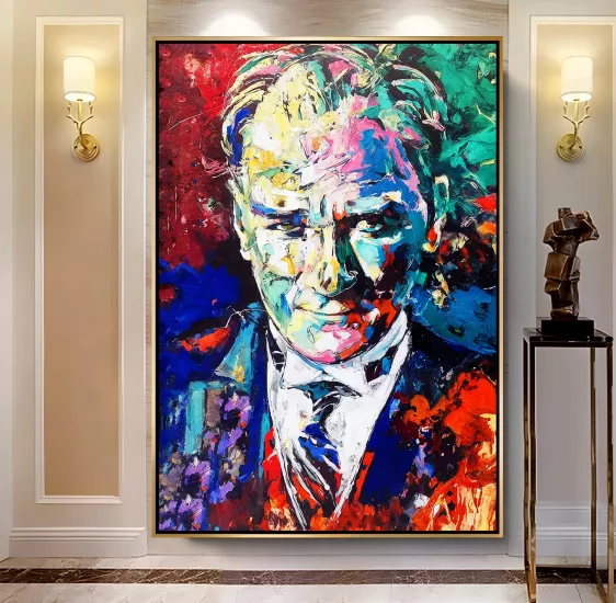Gold Metal Çerçeveli Atatürk Kanvas Tablo