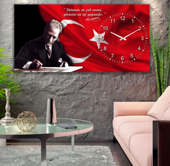 Saatli Atatürk Panoramik Kanvas Tablo