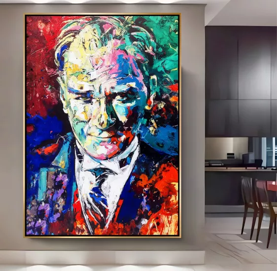 Gold Metal Çerçeveli Atatürk Kanvas Tablo