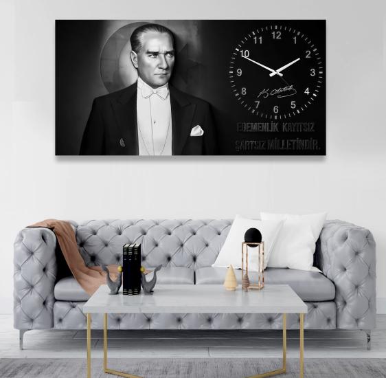 Saatli Atatürk Panoramik Kanvas Tablo