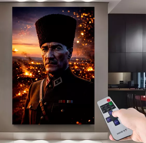 Led Işıklı Uzaktan Kumandalı Atatürk Kanvas Tablo