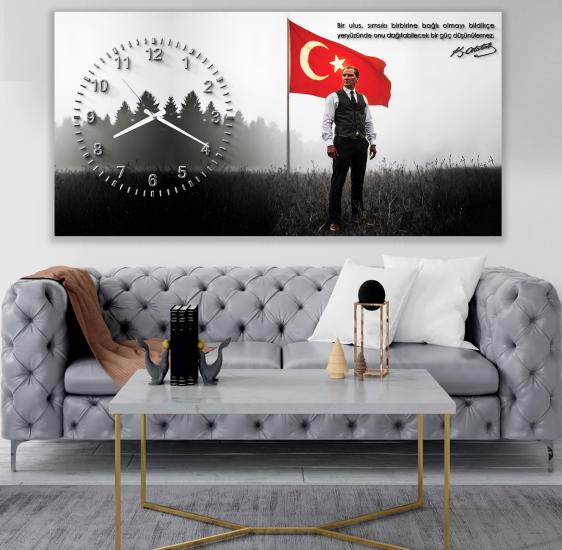 Saatli Atatürk Panoramik Kanvas Tablo