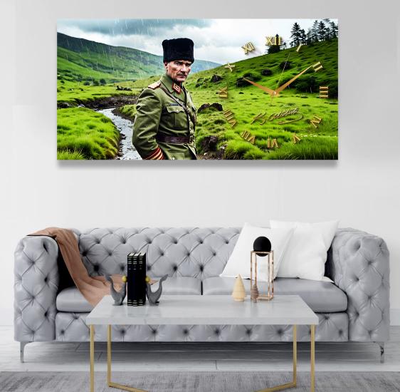 Saatli Atatürk Panoramik Kanvas Tablo