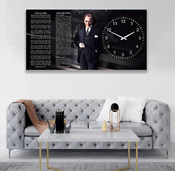 Saatli Atatürk Panoramik Kanvas Tablo