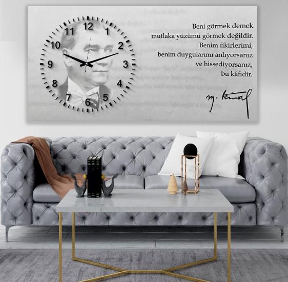 Saatli Atatürk Panoramik Kanvas Tablo