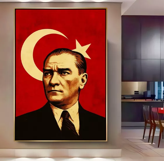Gold Metal Çerçeveli Atatürk Kanvas Tablo