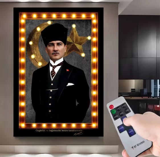 Led Işıklı Uzaktan Kumandalı Atatürk Kanvas Tablo