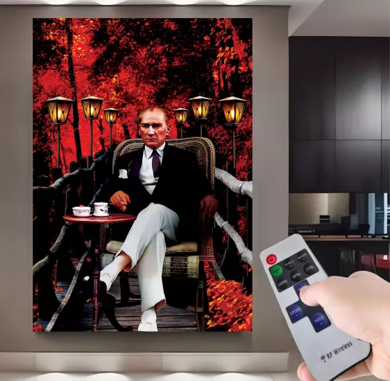 Led Işıklı Uzaktan Kumandalı Atatürk Kanvas Tablo