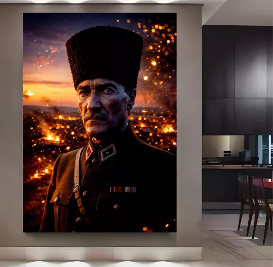 Led Işıklı Atatürk Kanvas Tablo