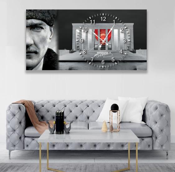 Saatli Atatürk Panoramik Kanvas Tablo