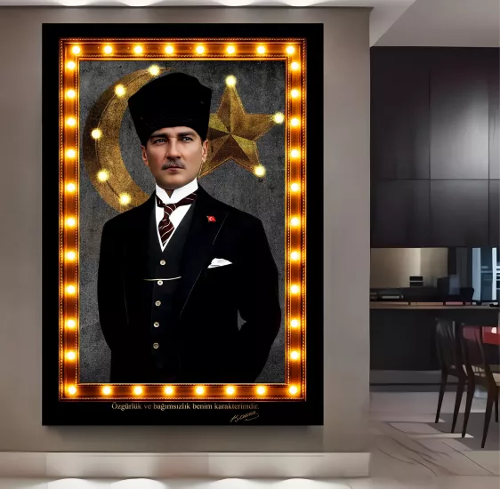Led Işıklı Atatürk Kanvas Tablo