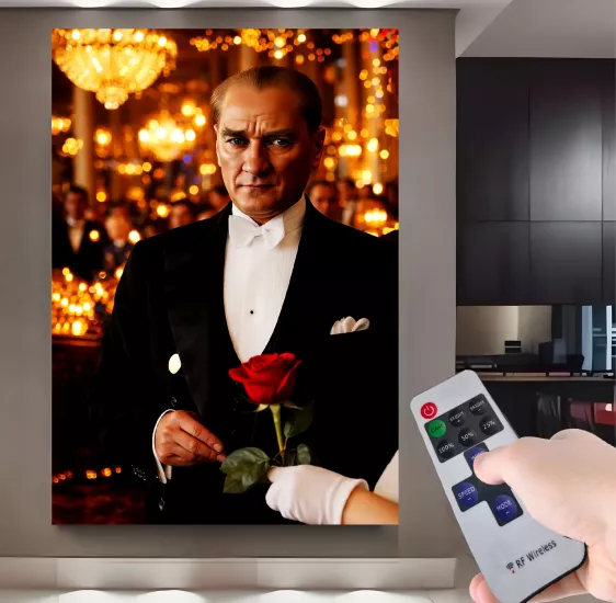 Led Işıklı Uzaktan Kumandalı Atatürk Kanvas Tablo