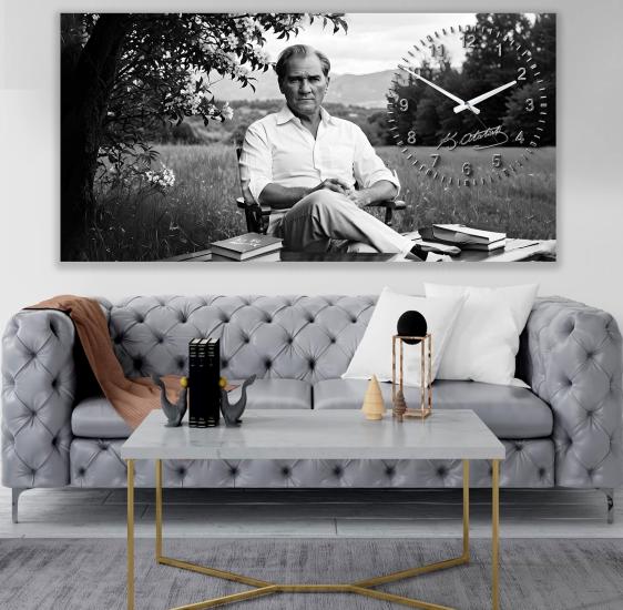 Saatli Atatürk Panoramik Kanvas Tablo